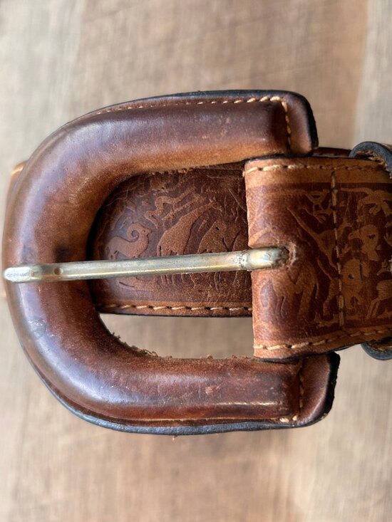 Vintage Lord & Taylor Italian Leather Belt Safari Animal Embossed Western Boho